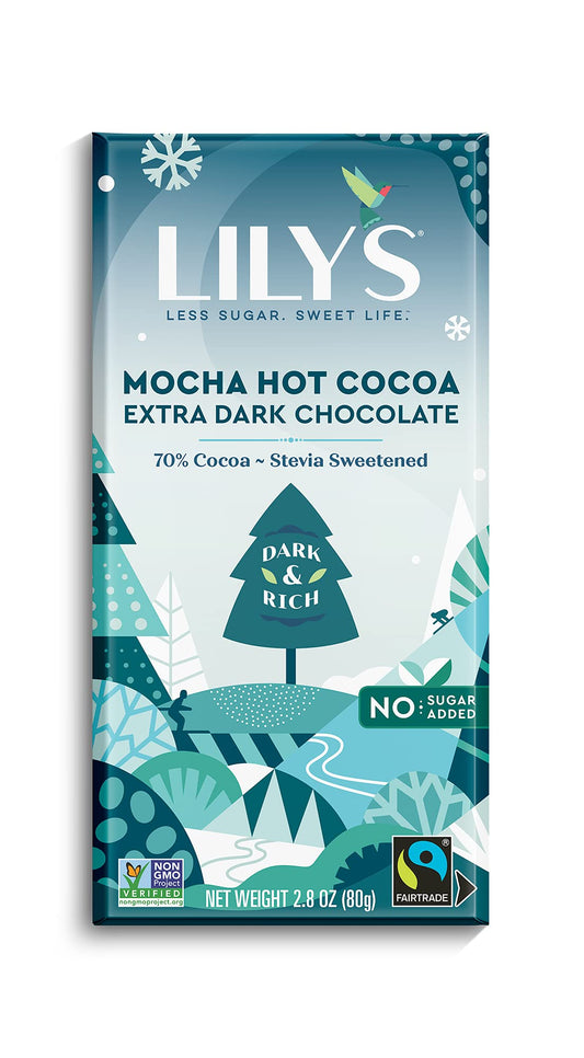 Mocha Hot Cocoa Chocolate Bar by Lily's Sweets | Stevia Sweetened, No Added Sugar, Low-Carb, Keto-Friendly | 70% Cocoa | Fair Trade, Gluten-Free & Non-GMO | 2.8 ounce, 12-Pack