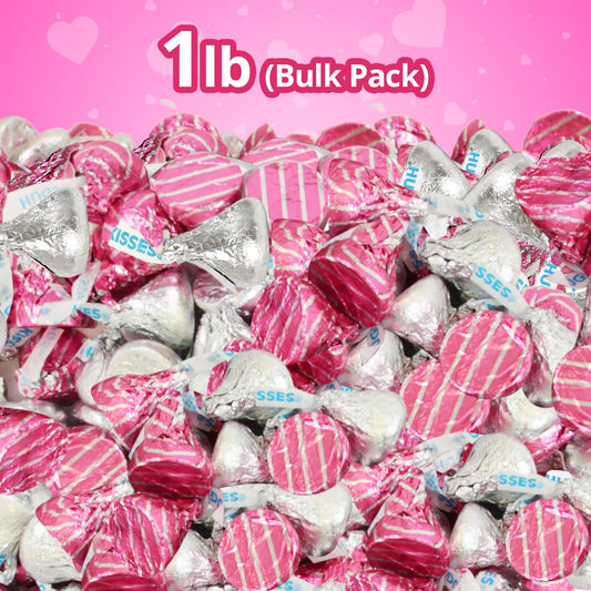 Pink and Silver 1lb Pack of Chocolate Candy Individually Wrapped for Decorating, Gifting and Treating Yourself, Delicious Pink Chocolate Bulk for Sharing