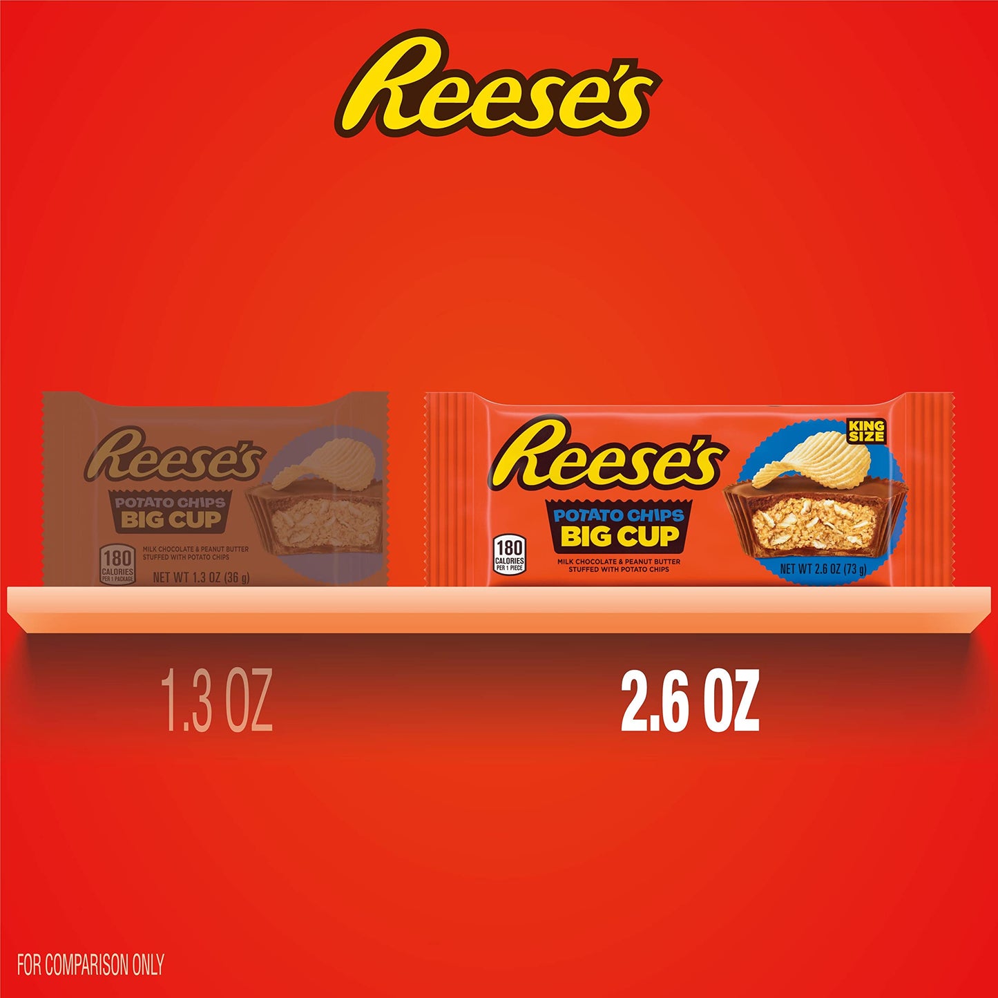 REESE'S Big Cup with Potato Chips Milk Chocolate King Size Peanut Butter Cups, Candy Packs, 2.6 oz (16 Count)