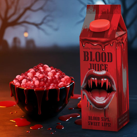 Blood Juice Halloween Jelly Beans Red Bottle Cartons Filled with Red Jelly Bean Candy - Spooky Prank Novelty Gift for Party, Haunted Houses, Vampire & Horror Favors