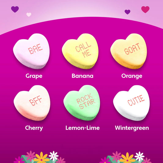 Tiny Conversation Hearts Candy 2 Pack - Mini Heart-Shaped Candies with Grape, Cherry, Banana, Orange, Lemon-Lime, and Wintergreen Flavors - Classic Assorted Candies for Snacking, Gifting, and Party Favors - 10 oz Bags