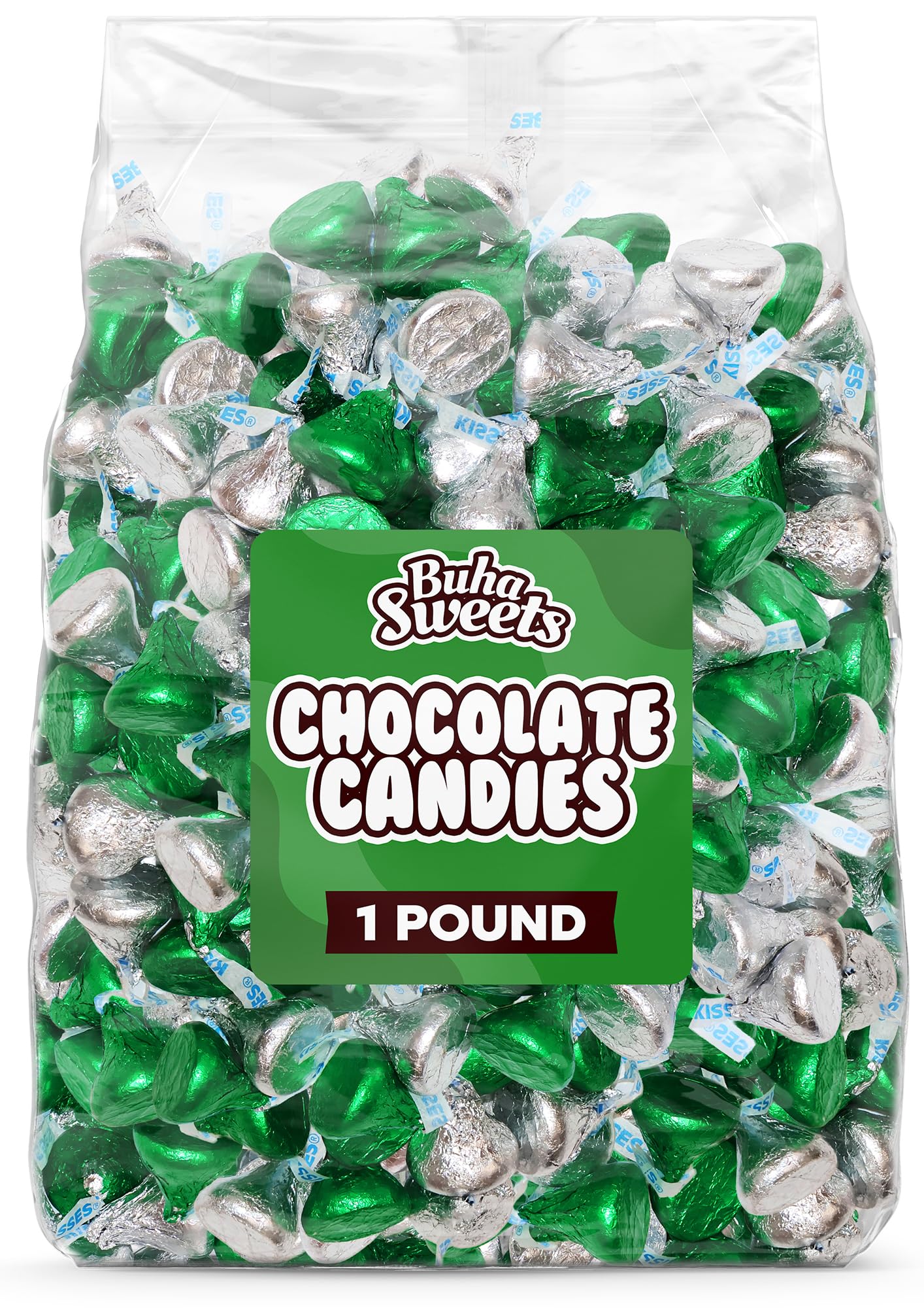 Green & Silver Foil Wrapped Chocolate Candy 1 Pound - St. Patrick’s Day Bulk Assorted Chocolate Mix Individually Wrapped Party Candy, Candy Bowls & Treats