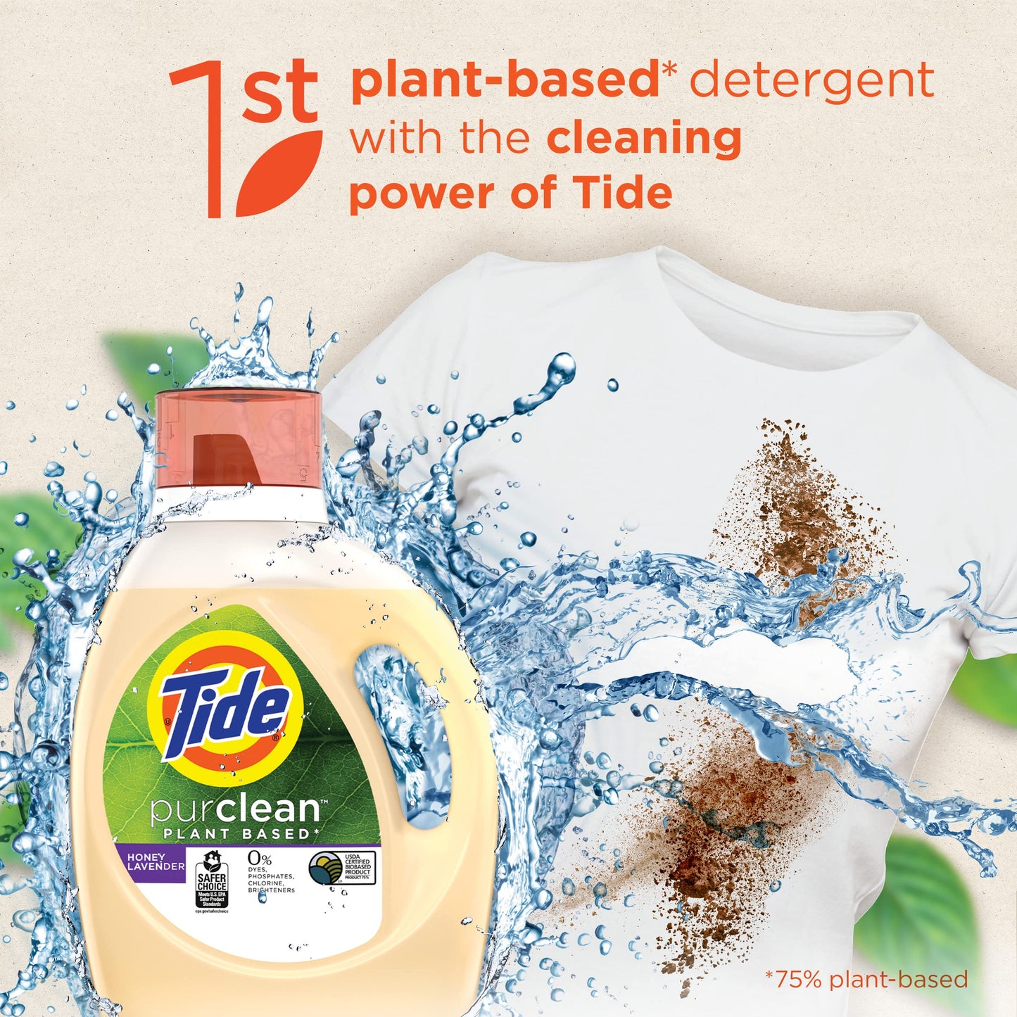 Tide purclean Liquid Laundry Detergent, Honey Lavender Scent, 69 fl oz, 48 loads, 75% plant-based