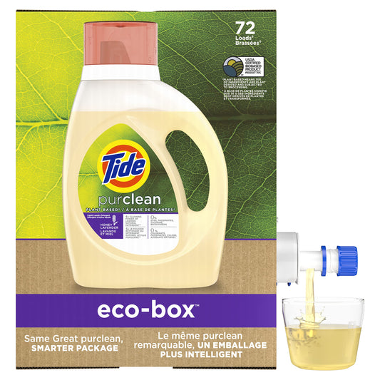 Tide Purclean Plant-Based Epa Safer Choice Natural Laundry Detergent Liquid Soap Eco-Box, Ultra Concentrated High Efficiency (He), 72 Loads