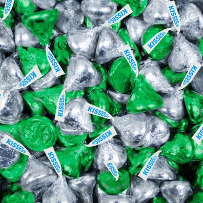 Bulk Chocolate HERSHEY'S KISSES Candies with Green & Silver Foil