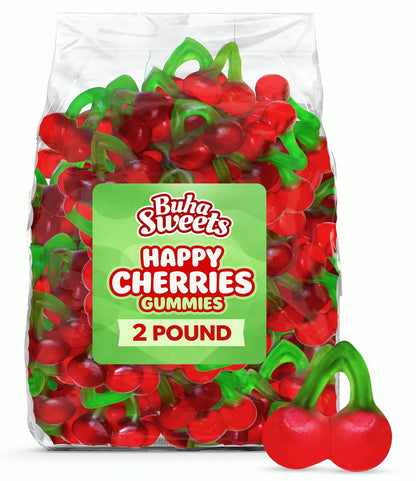 Happy Cherries Gummy Candy 2 Pound - Chewy Cherry Flavored Gummi Candy for Candy Buffets, Party Treats & Snacks
