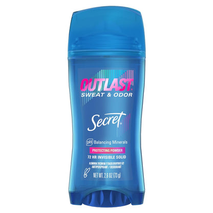 Secret Antiperspirant and Deodorant for Women, Outlast Xtend with 48 Hour Odor Protection Invisible Solid, Protecting Powder, 2.6 Oz Pack of 3 (Packaging May Vary)