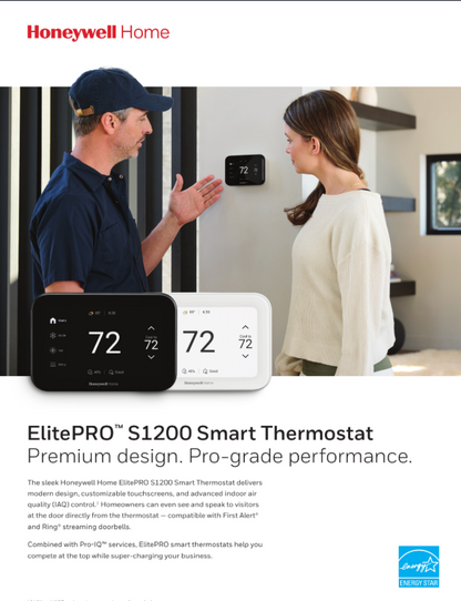 Honeywell Home ElitePro S1200 Smart Thermostat 5" Touchscreen White THX1200W5