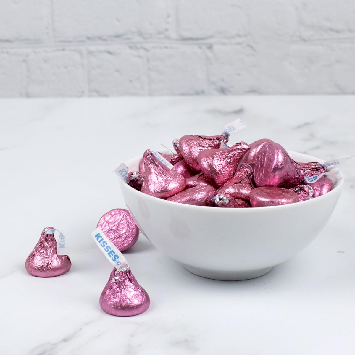 90ct Pink Hershey Kisses Milk Chocolate Bulk Candy Individually Wrapped for Party Favors and Candy Buffets at Birthdays, Weddings, Baby Showers, Breast Cancer Awareness Favors