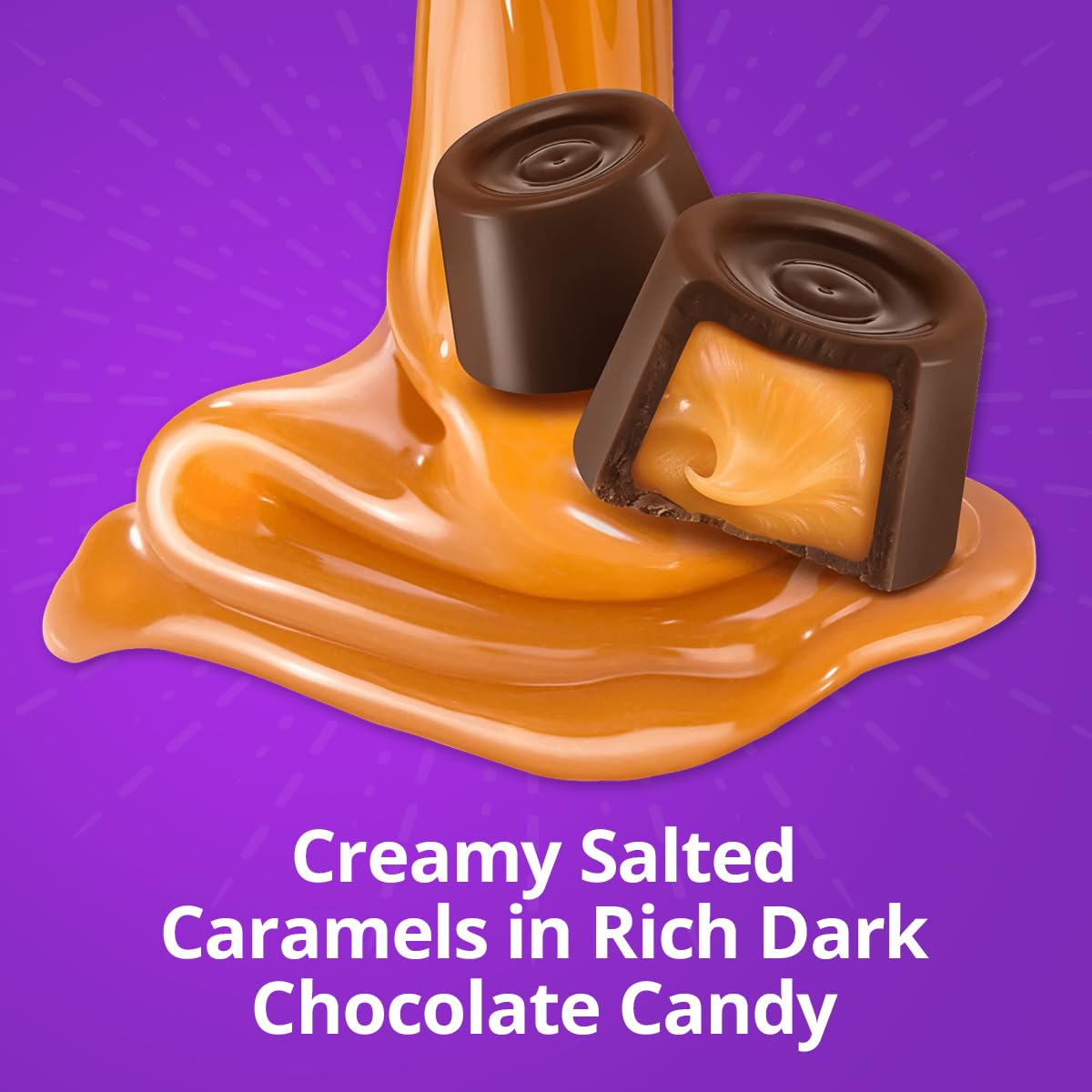 Dark Chocolate Filled Salted Caramel 1lb Pack of Candy Individually Wrapped, Premium Purple Candy for All Occasions.