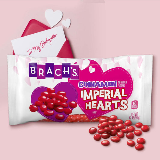Brach's Cinnamon Imperial Valentine’s Day Hearts Hard Candy | Cinnamon Heart Candy | Old Fashioned Candy | Cinnamon Candy Hearts For Baking, 12 Oz Bag