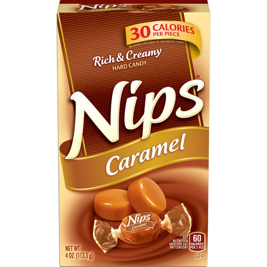 Brach's Nips Caramel Flavored Hard Candy, Individually Wrapped Candies, 3.25 Ounce Bags (Pack of 12)