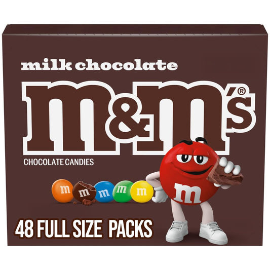 M&M'S Milk Chocolate Candy Singles Size 1.69-Ounce Pouch 48-Count Box