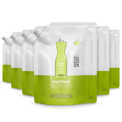 Method Gel Dish Soap Refill, Lime + Sea Salt, Tough on Grease, 36 Fl Oz (Pack of 6)