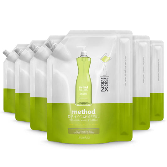Method Gel Dish Soap Refill, Lime + Sea Salt, Tough on Grease, 36 Fl Oz (Pack of 6)