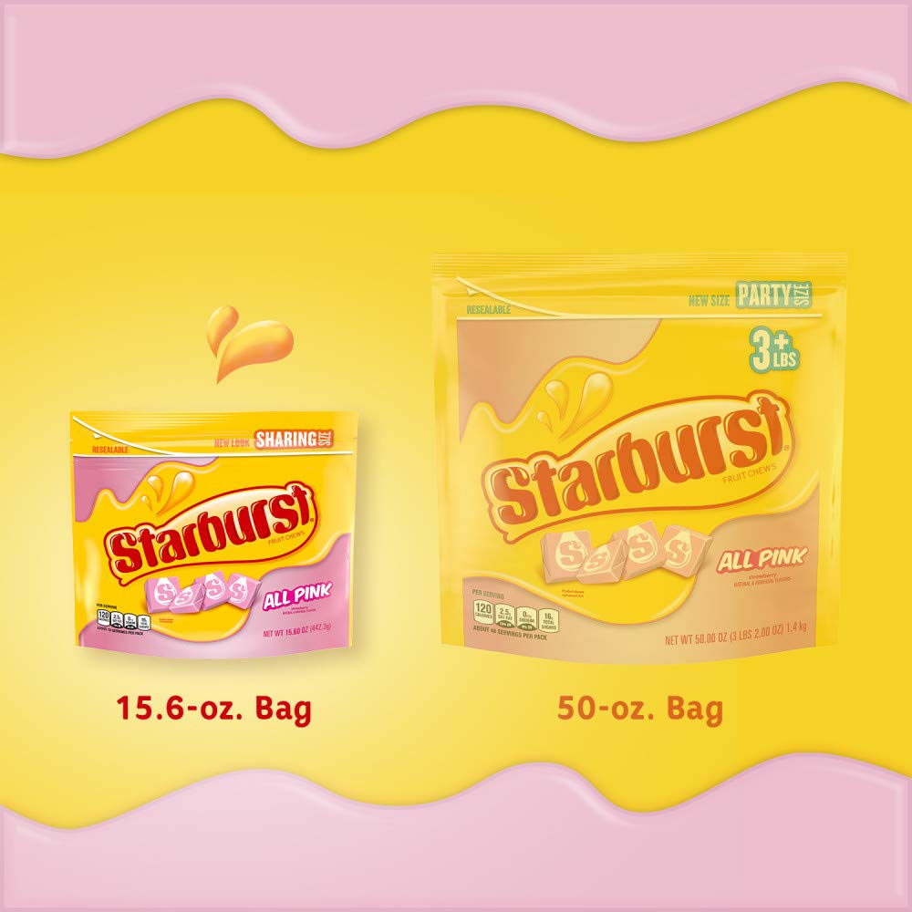 STARBURST All Pink Valentine's Day Fruit Chews Chewy Candy, Sharing Size, 15.6 oz Bag