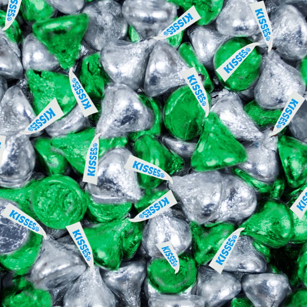 Bulk Chocolate HERSHEY'S KISSES Candies with Green & Silver Foil