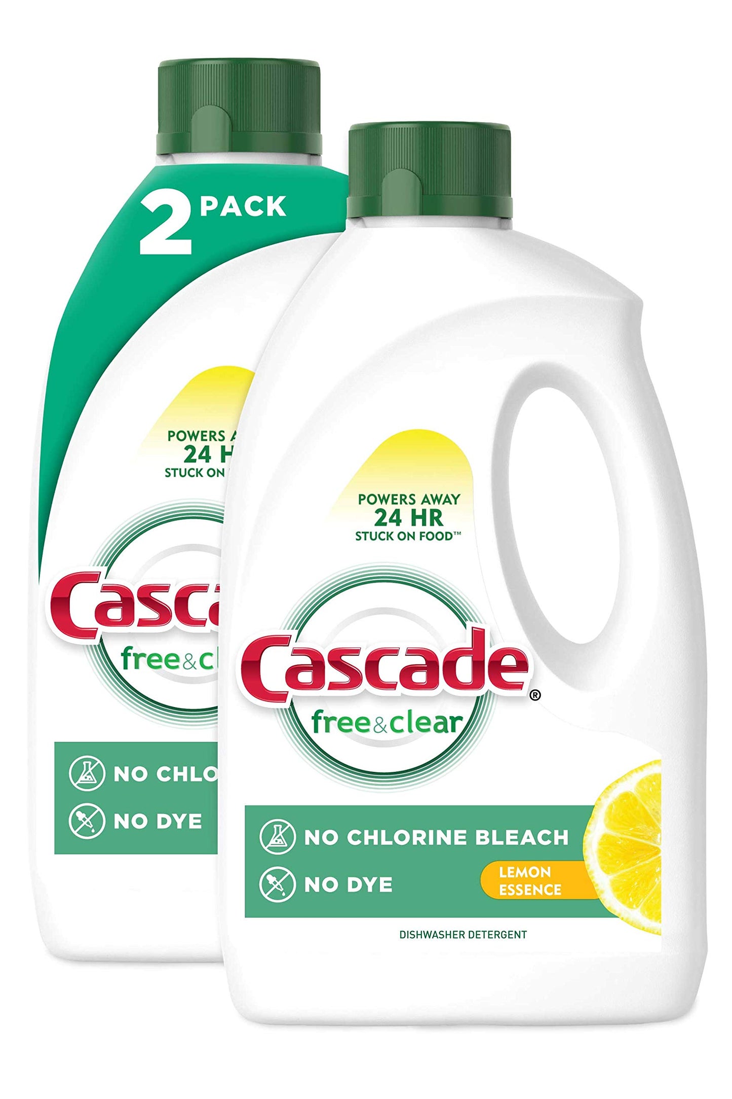 Cascade Free & Clear Gel Dishwasher Detergent Liquid Gel, Lemon Essence, 60 Fl Oz (Pack of 2)