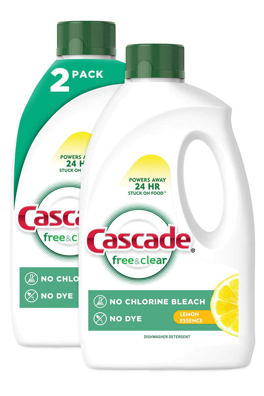 Cascade Free & Clear Gel Dishwasher Detergent Liquid Gel, Lemon Essence, 60 Fl Oz (Pack of 2)