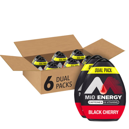 MiO Energy Water Enhancer - Black Cherry Naturally Flavored Liquid Water Flavoring Drops Drink Mix with Caffeine & B Vitamins (6 ct Pack, 1.62 fl oz Bottles) packaging may vary