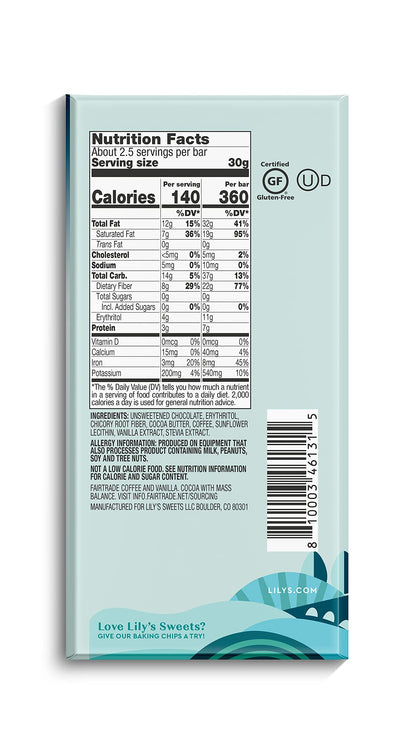 Mocha Hot Cocoa Chocolate Bar by Lily's Sweets | Stevia Sweetened, No Added Sugar, Low-Carb, Keto-Friendly | 70% Cocoa | Fair Trade, Gluten-Free & Non-GMO | 2.8 ounce, 12-Pack
