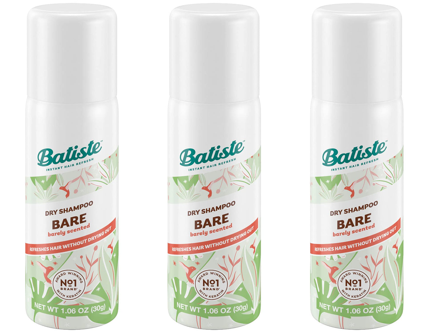 Batiste Dry Shampoo Bare Mini Travel Size 1.06 oz (Pack of 3)