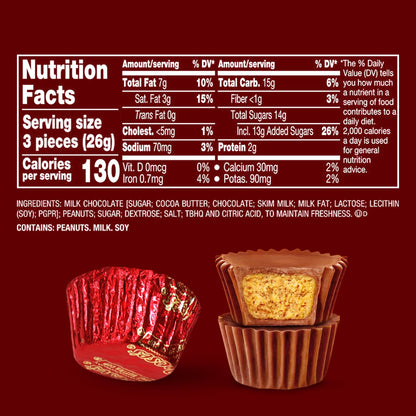 Christmas Bulk Milk Chocolate Peanut Butter Cups Miniatures 1 Pound - Individually Wrapped Chocolate Candy In Red Foil for Parties, Gift Bags, and Candy Buffets - Approx 55 Pieces