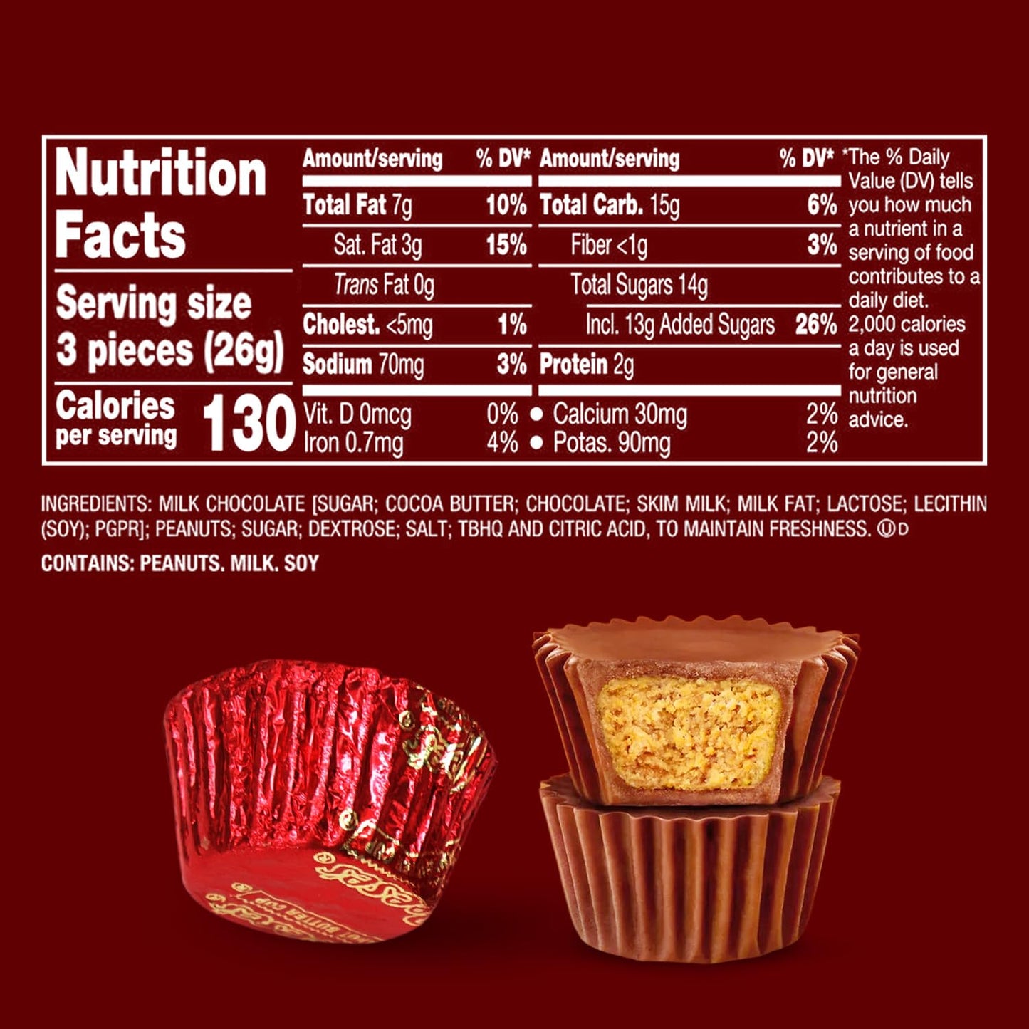 Christmas Bulk Milk Chocolate Peanut Butter Cups Miniatures 1 Pound - Individually Wrapped Chocolate Candy In Red Foil for Parties, Gift Bags, and Candy Buffets - Approx 55 Pieces