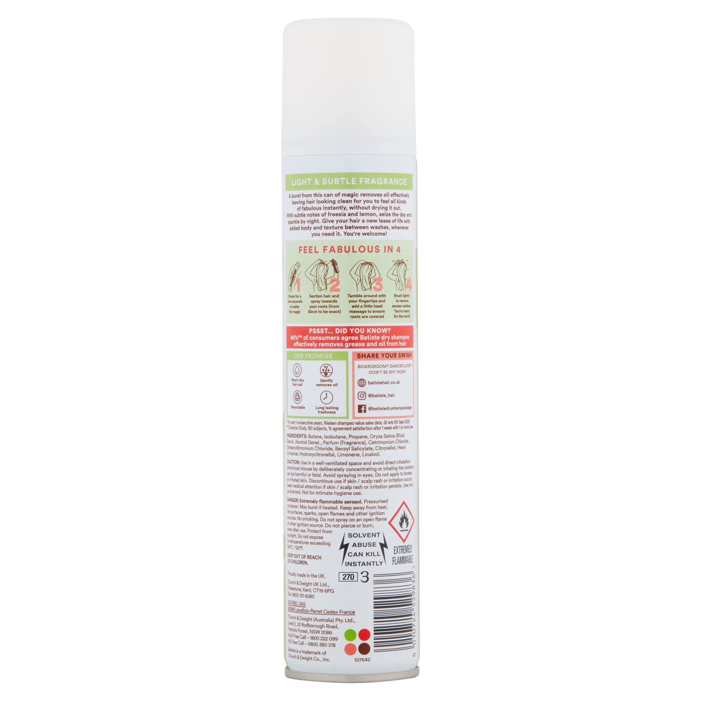 Batiste Dry Shampoo, Bare Fragrance, 6.73 fl. oz. PACK OF 6