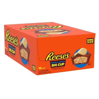 REESE'S Big Cup with Potato Chips Milk Chocolate King Size Peanut Butter Cups, Candy Packs, 2.6 oz (16 Count)