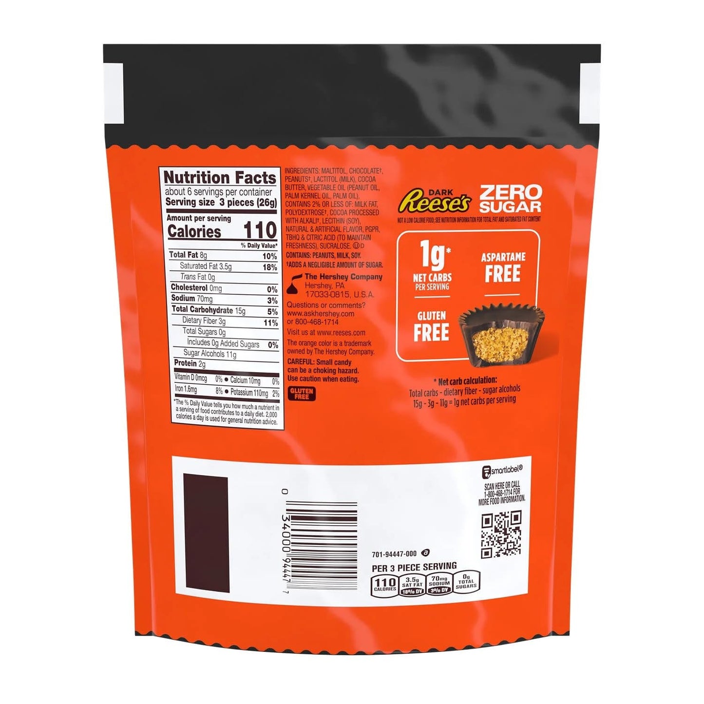 Reese's Zero Sugar Miniatures Dark Chocolate Peanut Butter Cups 5.1 oz Bag - Chocolate Candy & Peanut Butter