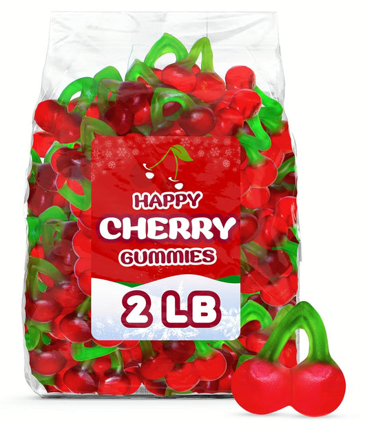Happy Cherries Gummy Candy 2 Pound - Chewy Cherry Flavored Gummi Candy for Candy Buffets, Party Treats & Snacks