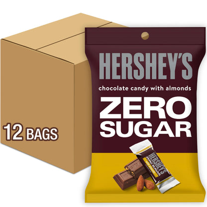 HERSHEY'S Zero Sugar Chocolate with Almonds Candy Bags, 3 oz (12 Count)