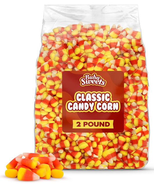 Bulk Candy Corn Candy 2 Pound Bag - Classic Sweet Chewy Tri-Color Autumn Treats for Halloween Parties, Buffets, Fall Events & Decoration