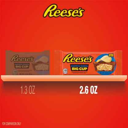 REESE'S Big Cup with Potato Chips Milk Chocolate King Size Peanut Butter Cups, Candy Packs, 2.6 oz (16 Count)