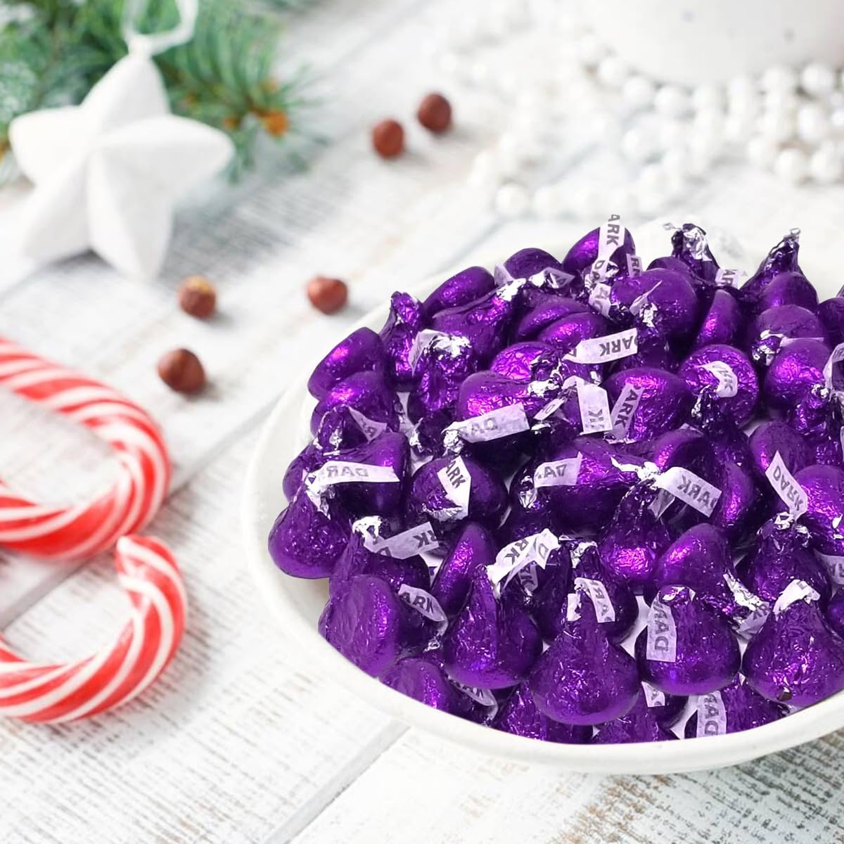 Bulk Dark Chocolate Candy for Special Melt-in-Your-Mouth Indulgence, Individually Wrapped in Purple Foils Mildly Sweet Dark Chocolate Treat Bulk Pack Sharing Size for Party Favors, 1.5lb