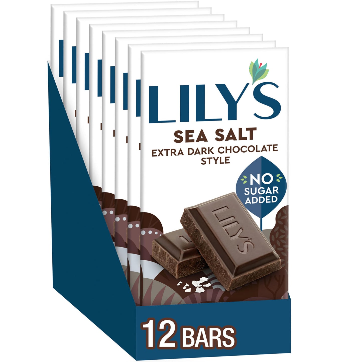 LILY'S Sea Salt Extra Dark Chocolate Style No Sugar Added, Sweets Bars, 2.8 oz (12 Count)