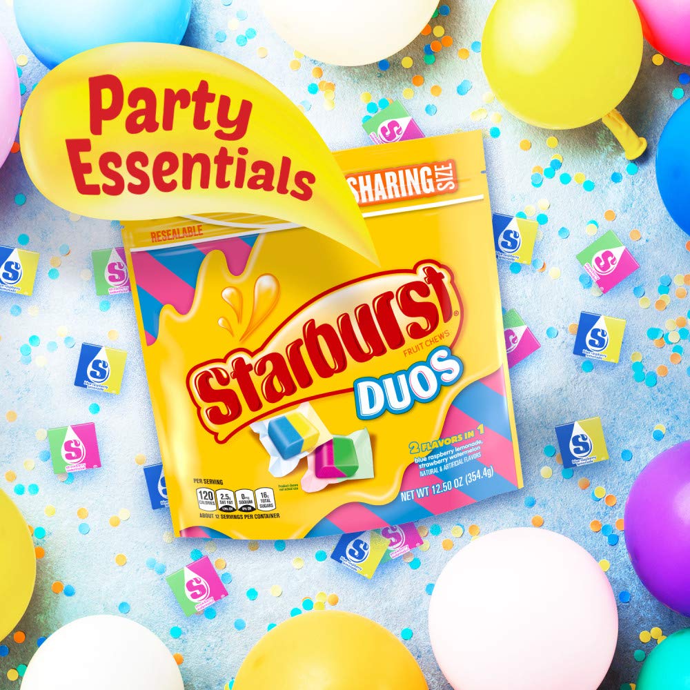 Starburst Fruit Chews Candy, Bulk Candy Individually Wrapped, Sharing Size Resealable Bag, Duos, 12.5 Ounce, Pack of 6