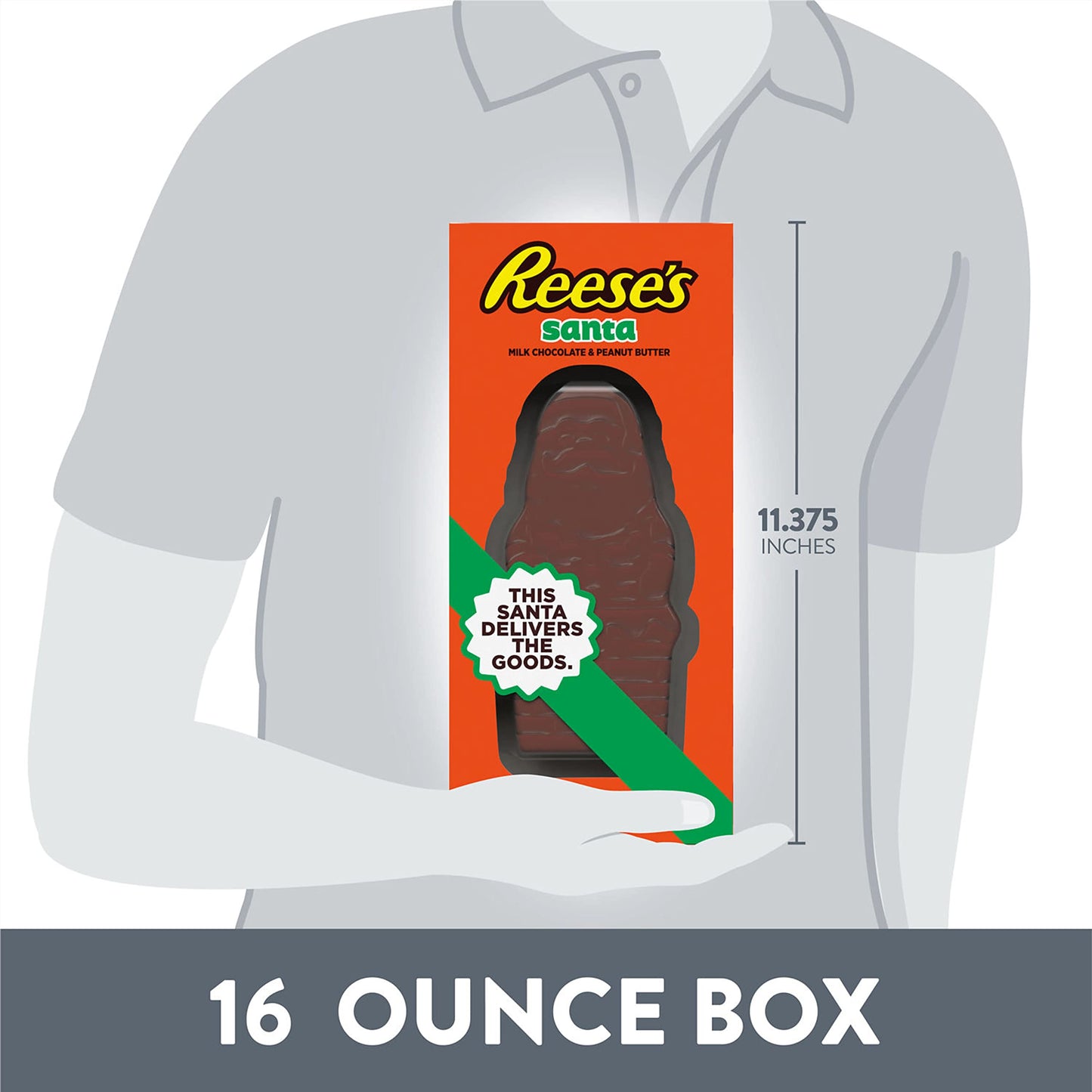 REESE'S Milk Chocolate Peanut Butter Santa, Christmas Candy Box, 16 oz