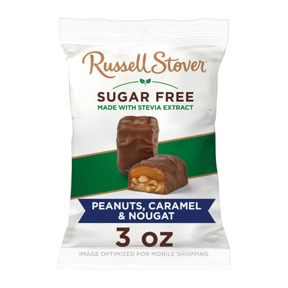 Russell Stover Sugar Free Milk Chocolate Peanut, Caramel & Nougat, 3 Ounce Bag - Pack of 10