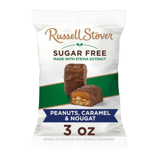 Russell Stover Sugar Free Milk Chocolate Peanut, Caramel & Nougat, 3 Ounce Bag - Pack of 10
