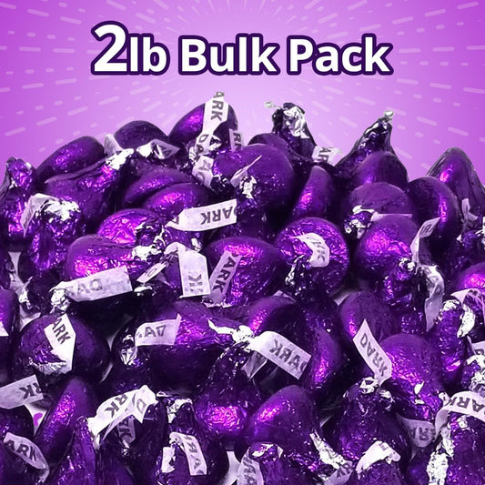 Bulk Dark Chocolate Candy for Special Melt-in-Your-Mouth Indulgence, Individually Wrapped in Purple Foils Mildly Sweet Dark Chocolate Treat Bulk Pack Sharing Size for Party Favors, 2lb