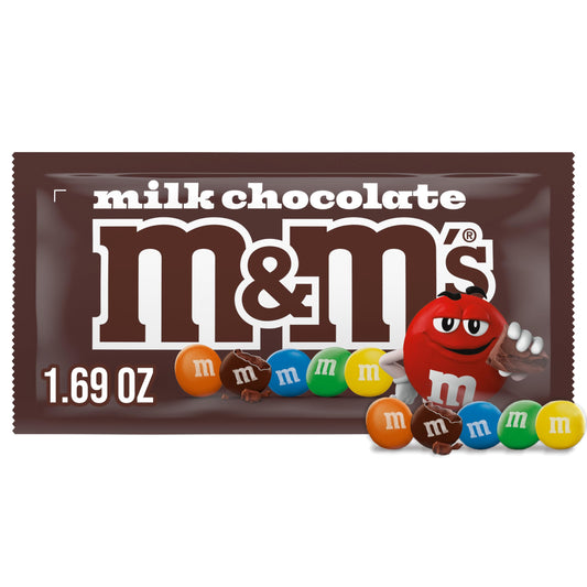M&M'S Milk Chocolate Candy, Full Size 1.69 oz Bag, Pack of 36 Bulk Candy Chocolate
