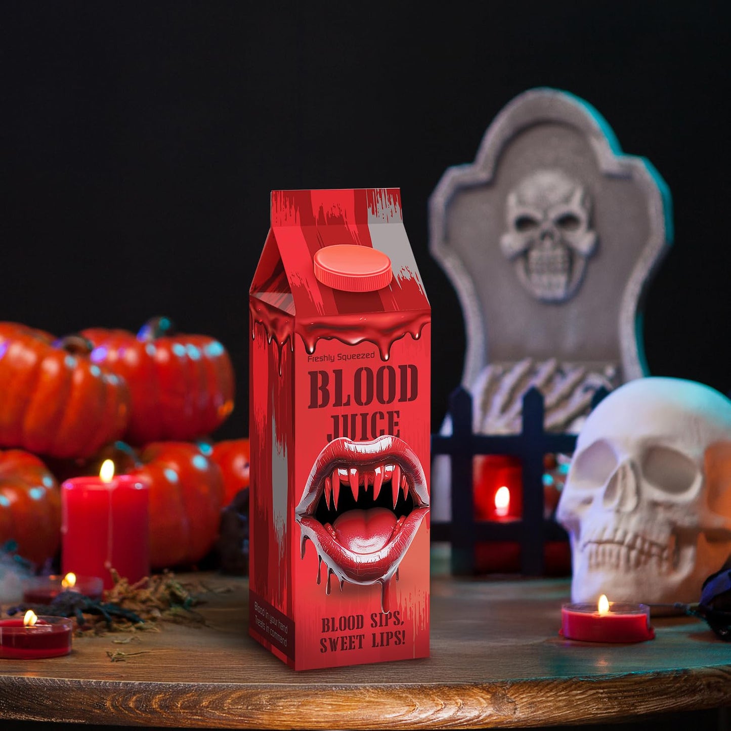 Blood Juice Halloween Jelly Beans Red Bottle Cartons Filled with Red Jelly Bean Candy - Spooky Prank Novelty Gift for Party, Haunted Houses, Vampire & Horror Favors
