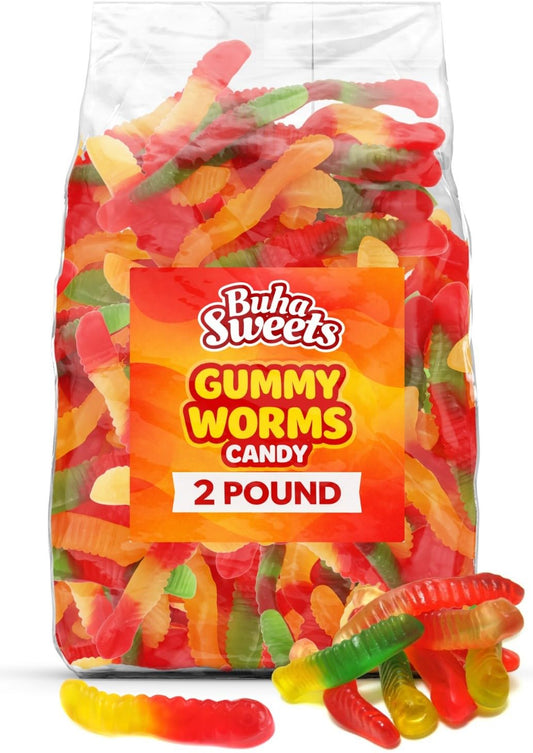 Gummy Worms Candy 2 lb Bulk Bag - Assorted Fruity Gummy Worm Candy, Soft & Chewy Texture, Colorful Candy for Parties, Candy Bowls, Dessert Tables & Sharing