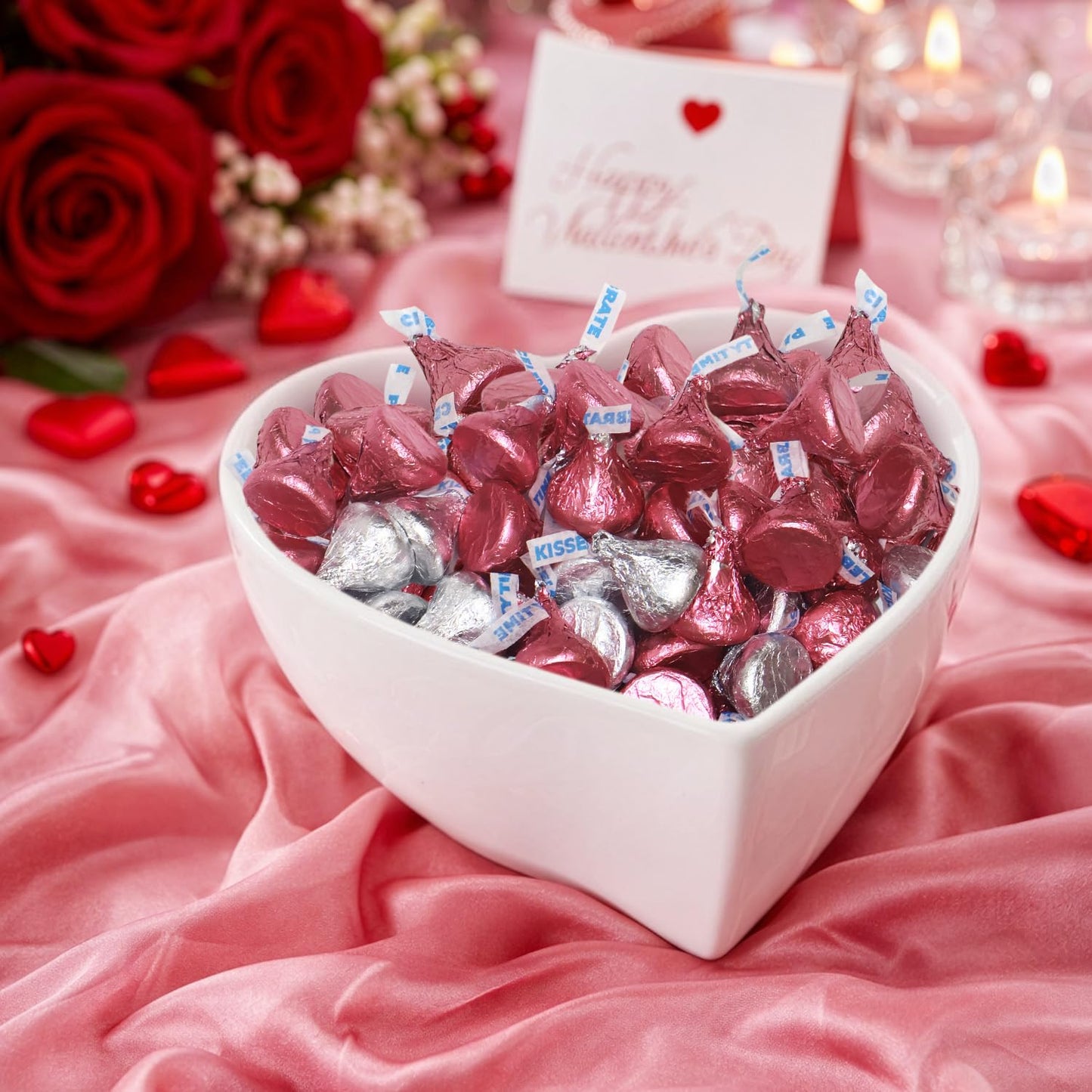 Pink and Silver Foil-Wrapped Milk Chocolate Valentine Candy - Individually Wrapped Valentine’s Day Chocolate for Gift Bags, Candy Bowls, Parties & Treat Exchanges