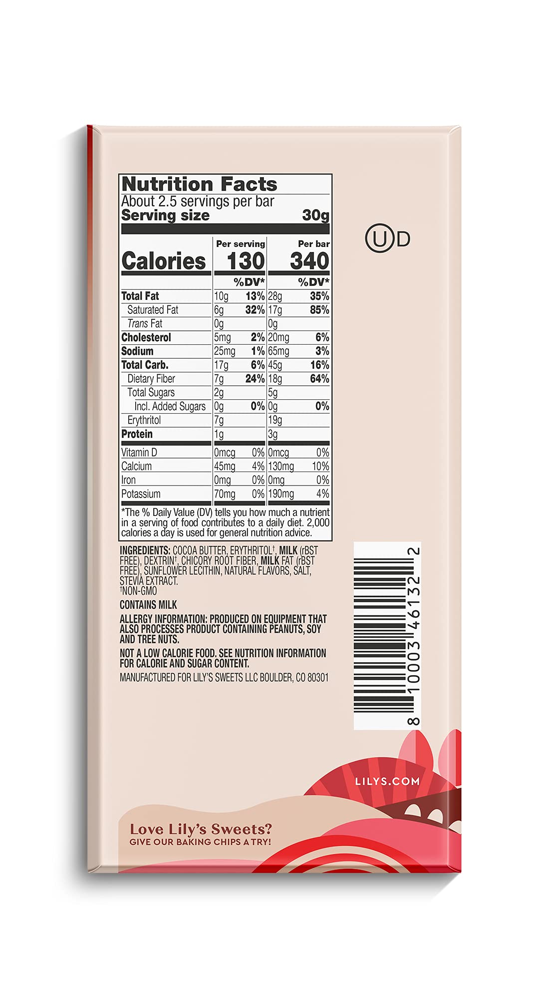 LILY'S White Chocolate Style Peppermint No Sugar Added Sweets, Christmas, Bulk, 2.8 oz Bars (12 Count)
