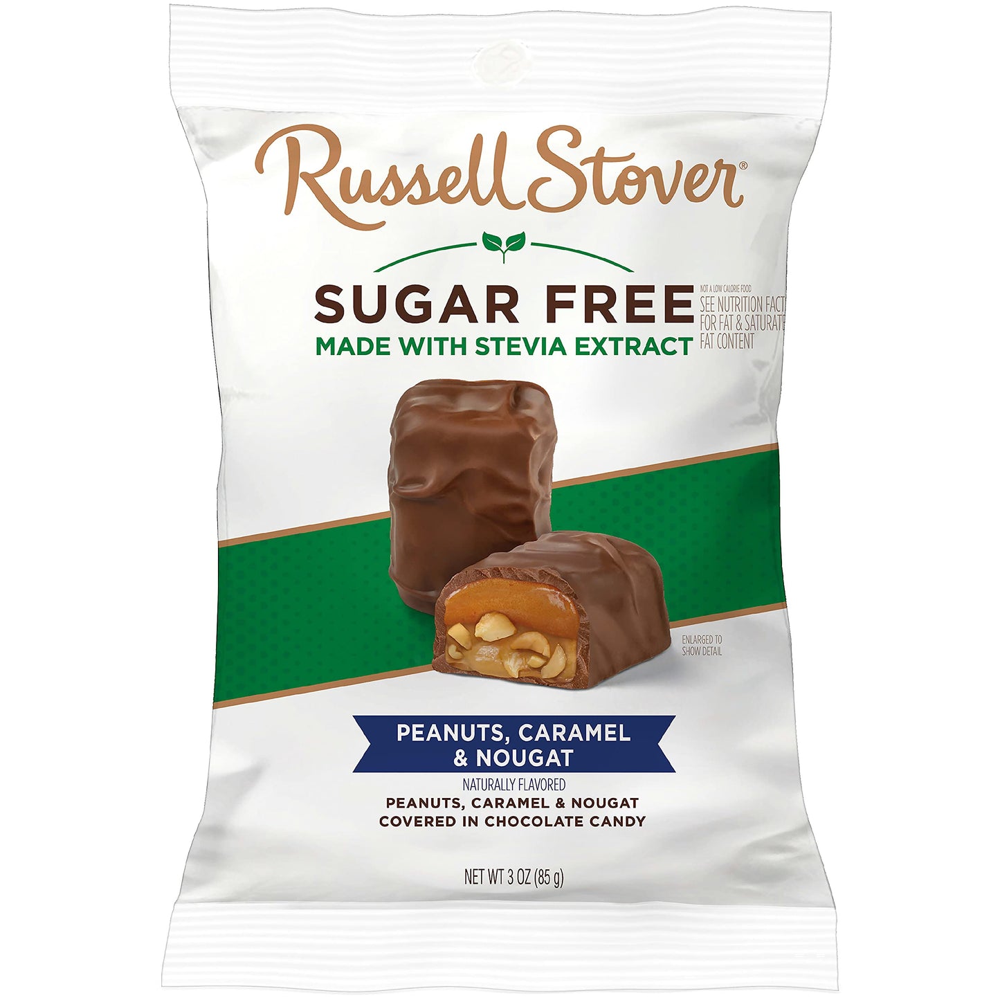 Russell Stover Sugar Free Milk Chocolate Peanut, Caramel & Nougat, 3 Ounce Bag - Pack of 10