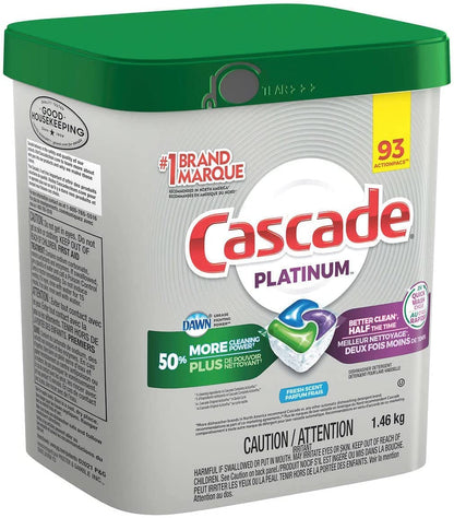 Cascade Platinum ActionPacs Dishwasher Detergent with Dawn, Fresh Scent - 92 Count with 10pct bonus 102 packs