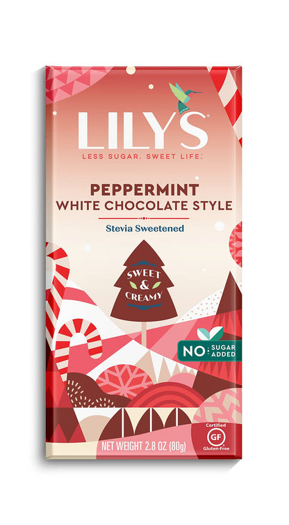 LILY'S White Chocolate Style Peppermint No Sugar Added Sweets, Christmas, Bulk, 2.8 oz Bars (12 Count)